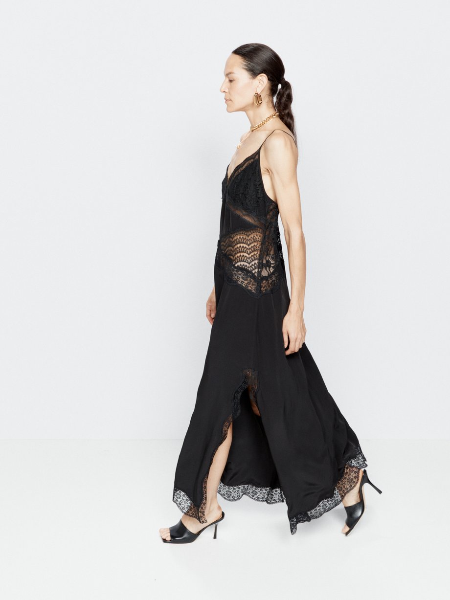 Black Mixed lace and satin maxi slip dress | Raey | MATCHES UK