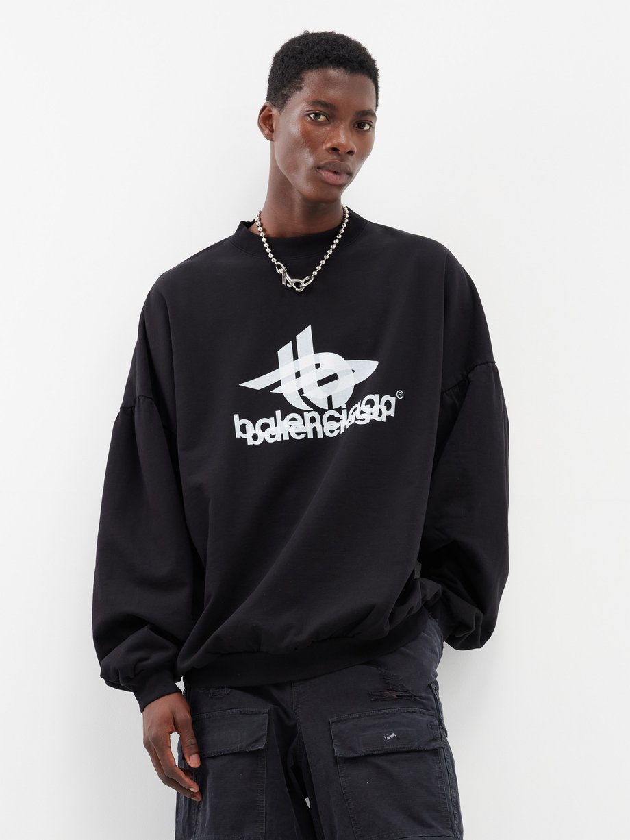 Black Oversized logo-print cotton-jersey sweatshirt | Balenciaga | MATCHES  UK