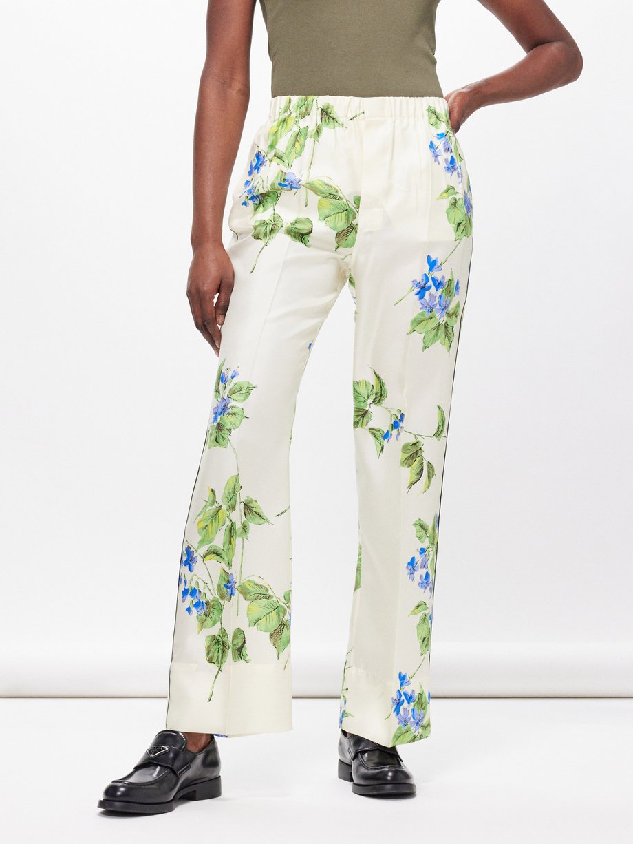Prada Viola-print silk-twill elasticated trousers