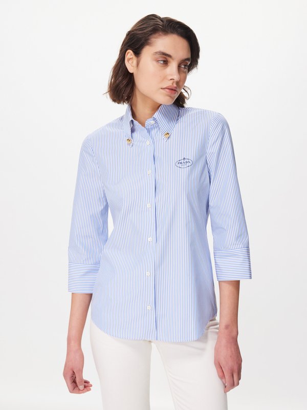 Prada Striped logo-print cotton-blend shirt