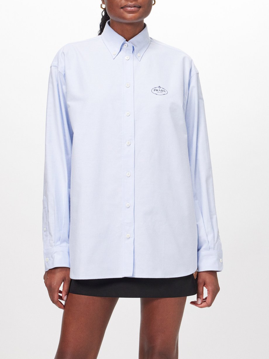 Blue Logo-print cotton Oxford shirt | Prada | MATCHES UK