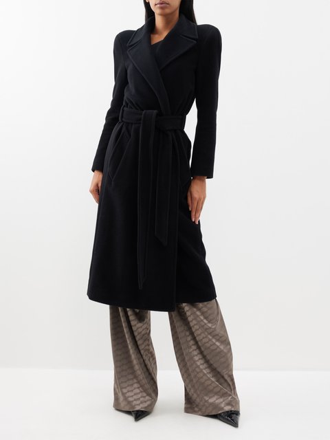 Black Malika belted wool-blend coat, The Row