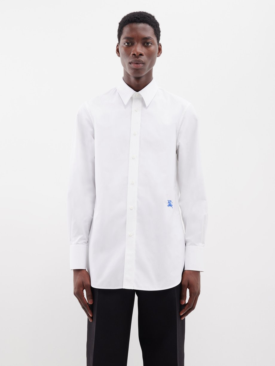 White Equestrian Knight-embroidered cotton-poplin shirt | Burberry ...