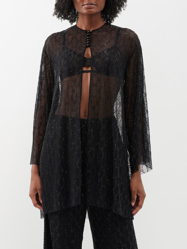 Black GG crystal-embellished tulle shirt, Gucci
