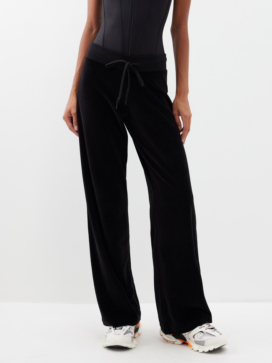 Black Drawstring cotton-velvet track pants | Balenciaga | MATCHES UK