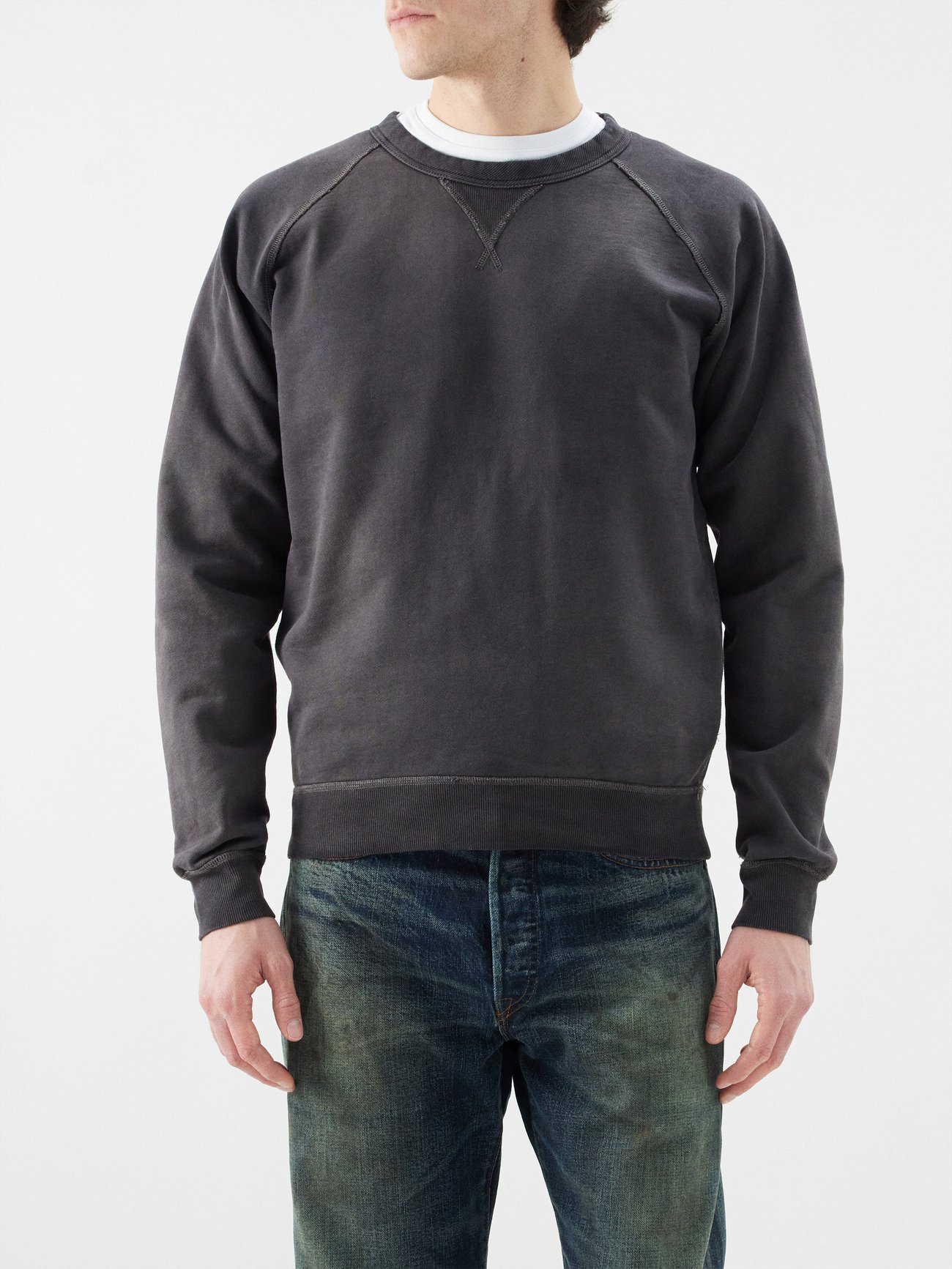 Black Raglan-sleeve cotton-jersey sweatshirt, RRL