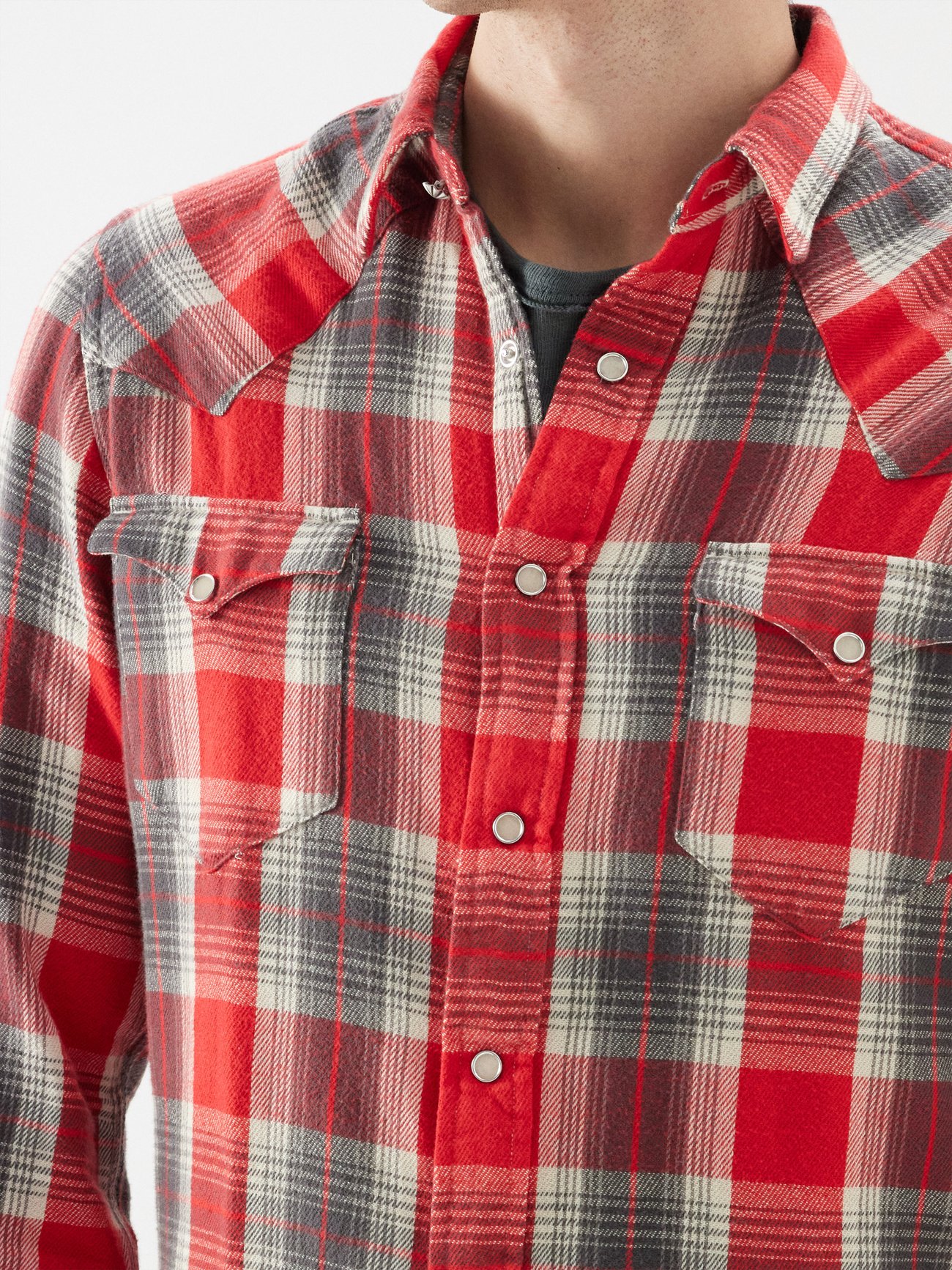 Patch-pocket check cotton Western shirt