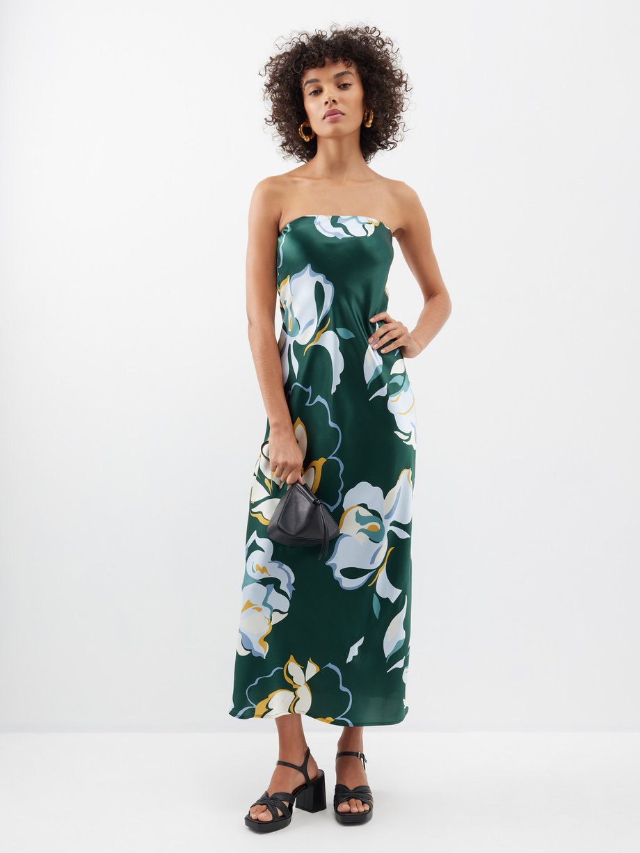 Reformation Joana floral-print strapless silk dress