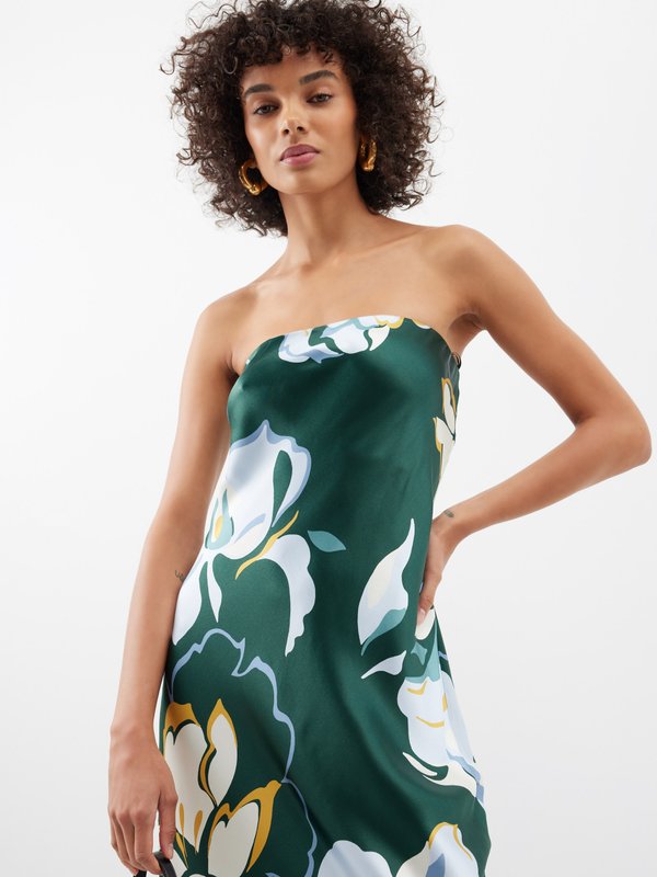 Reformation Joana floral-print strapless silk dress