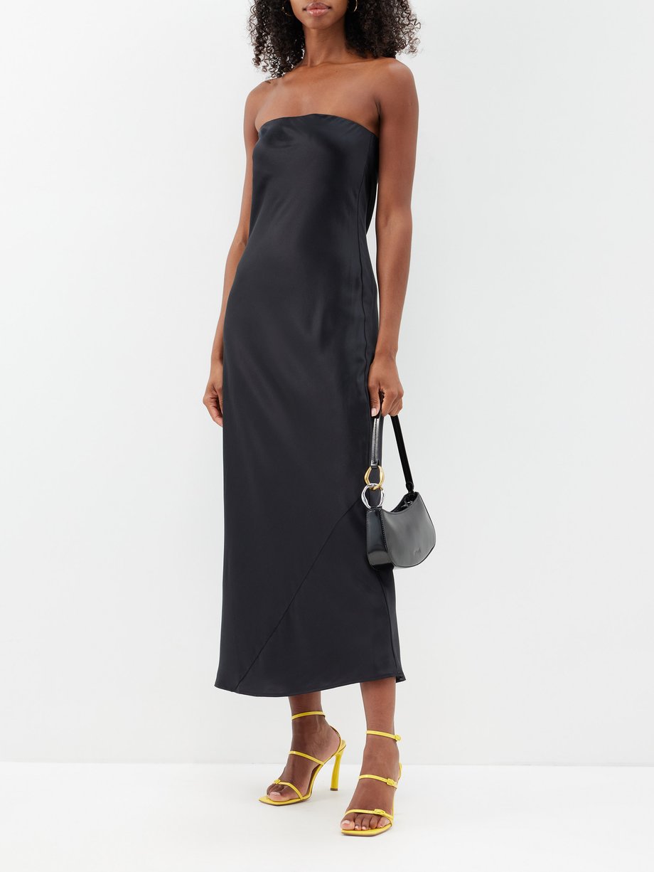 Black Joana strapless bias-cut silk-satin dress