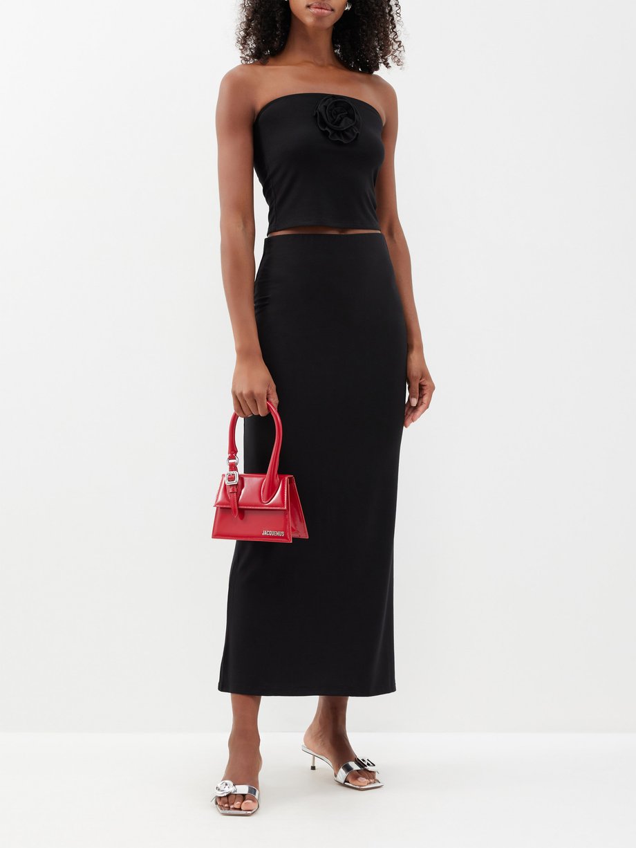 Black Adalynn rose-appliqué jersey top and skirt set | Reformation ...