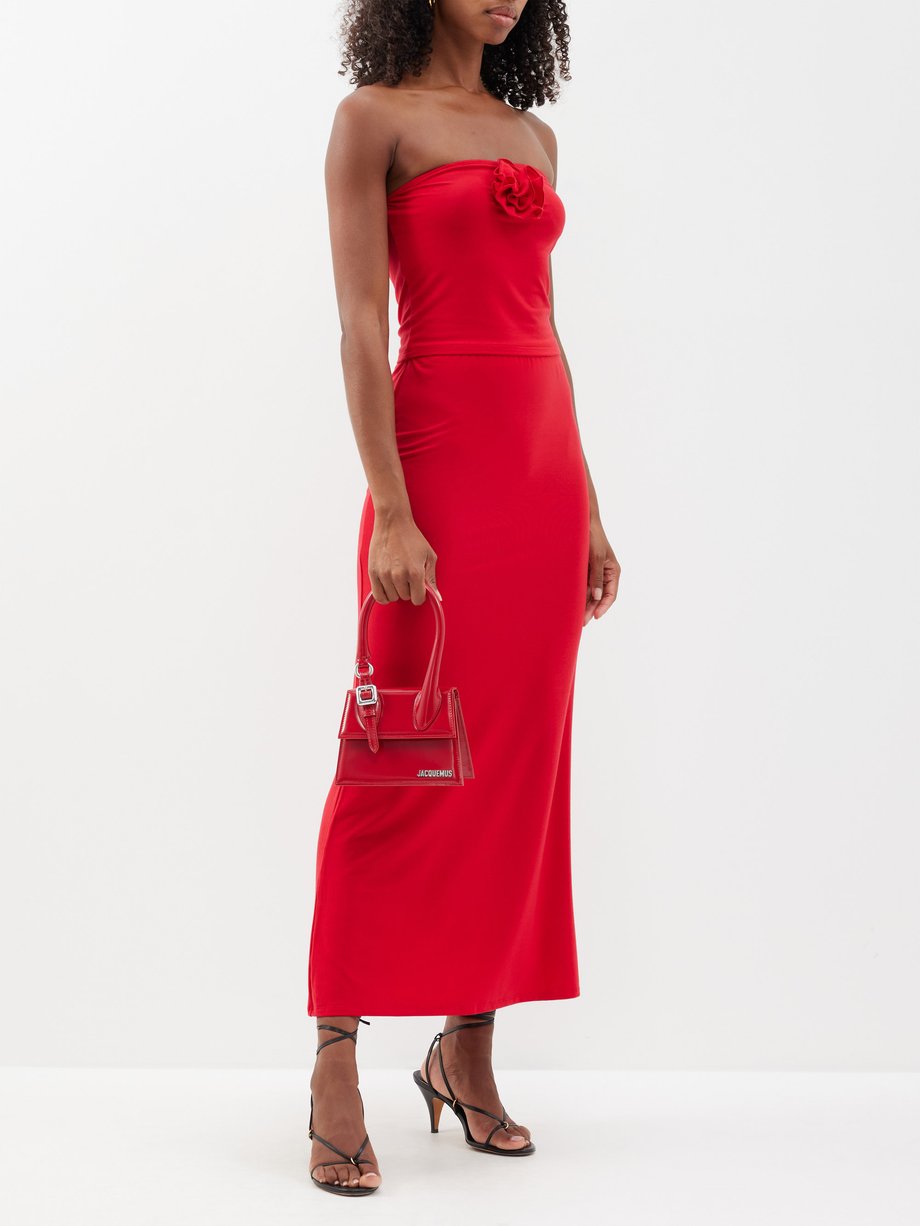 Red Adalynn rose-appliqué jersey top and skirt set | Reformation ...