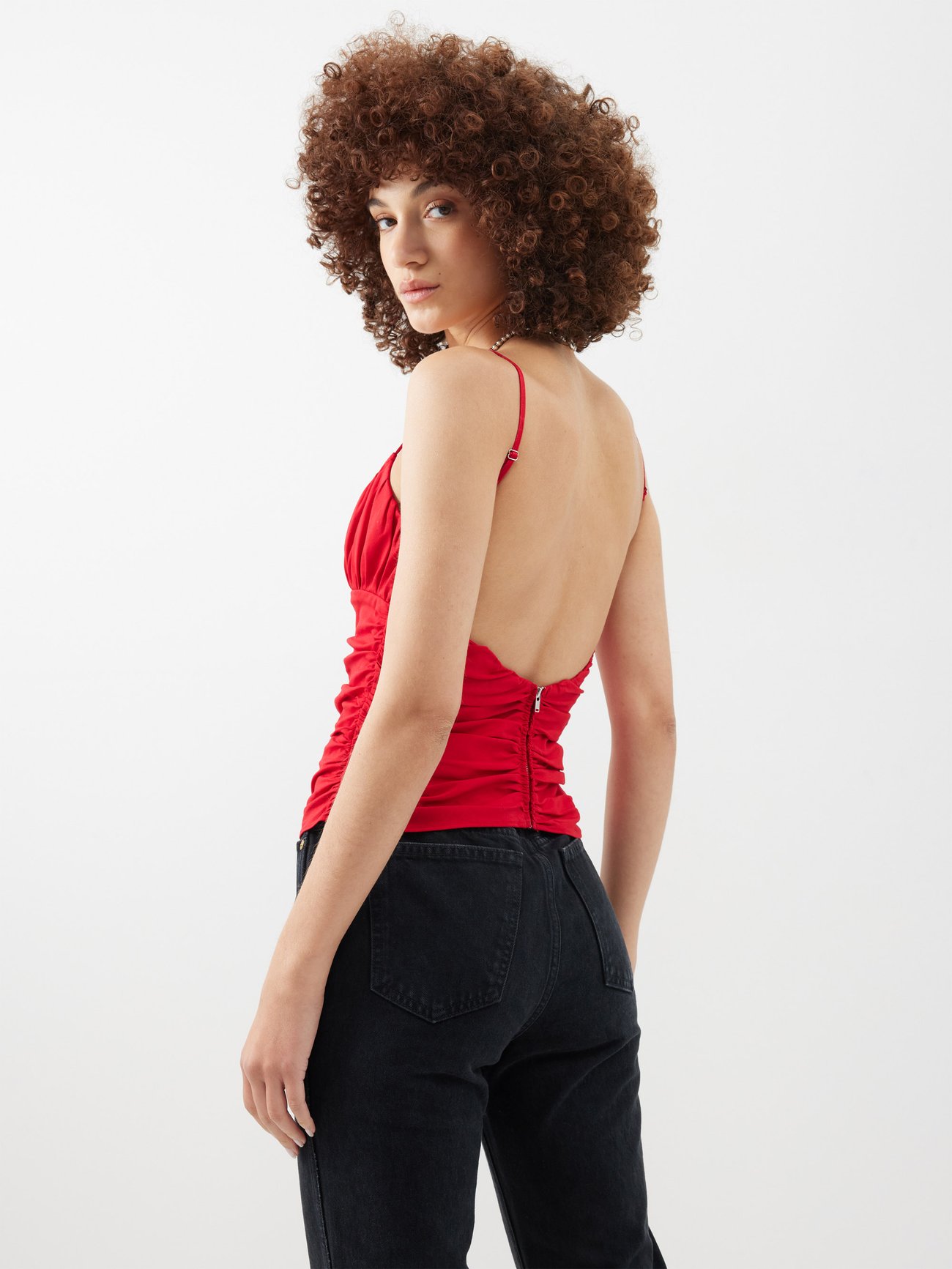 Womens - Vintage Embellished Cami Top in Paisley Red Aop