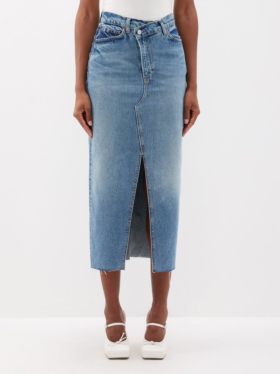 Stretch Woven Denim Midi Skirt | Karen Millen