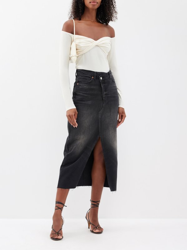 Reformation Nila split-front organic cotton-blend midi skirt
