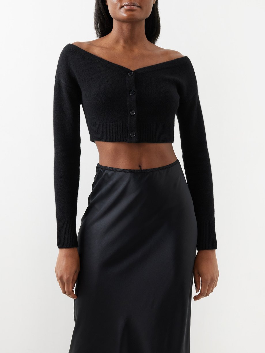 Black Millie off-the-shoulder cashmere cardigan | Reformation | MATCHES UK