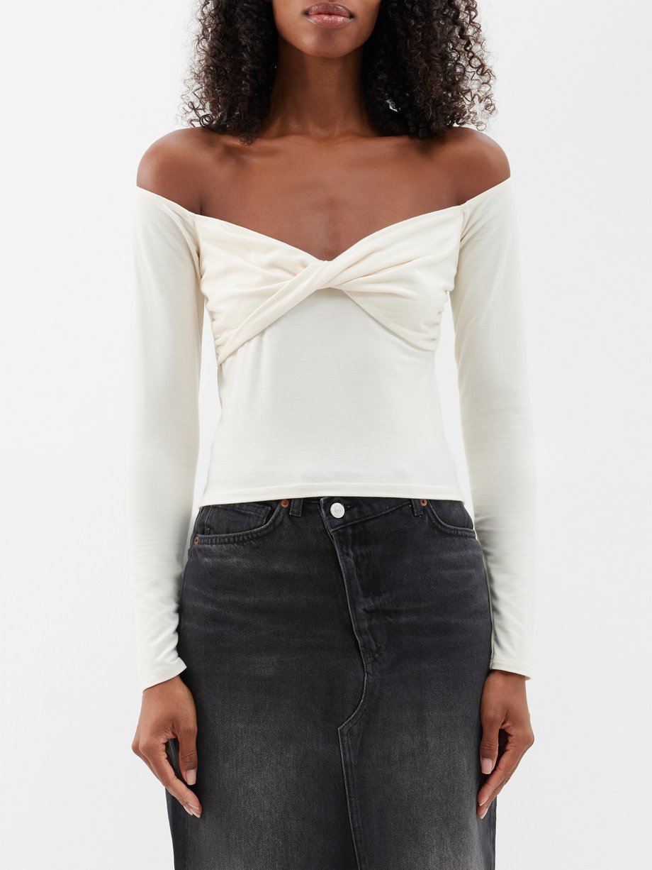 Reformation Anita knotted off-the-shoulder jersey top