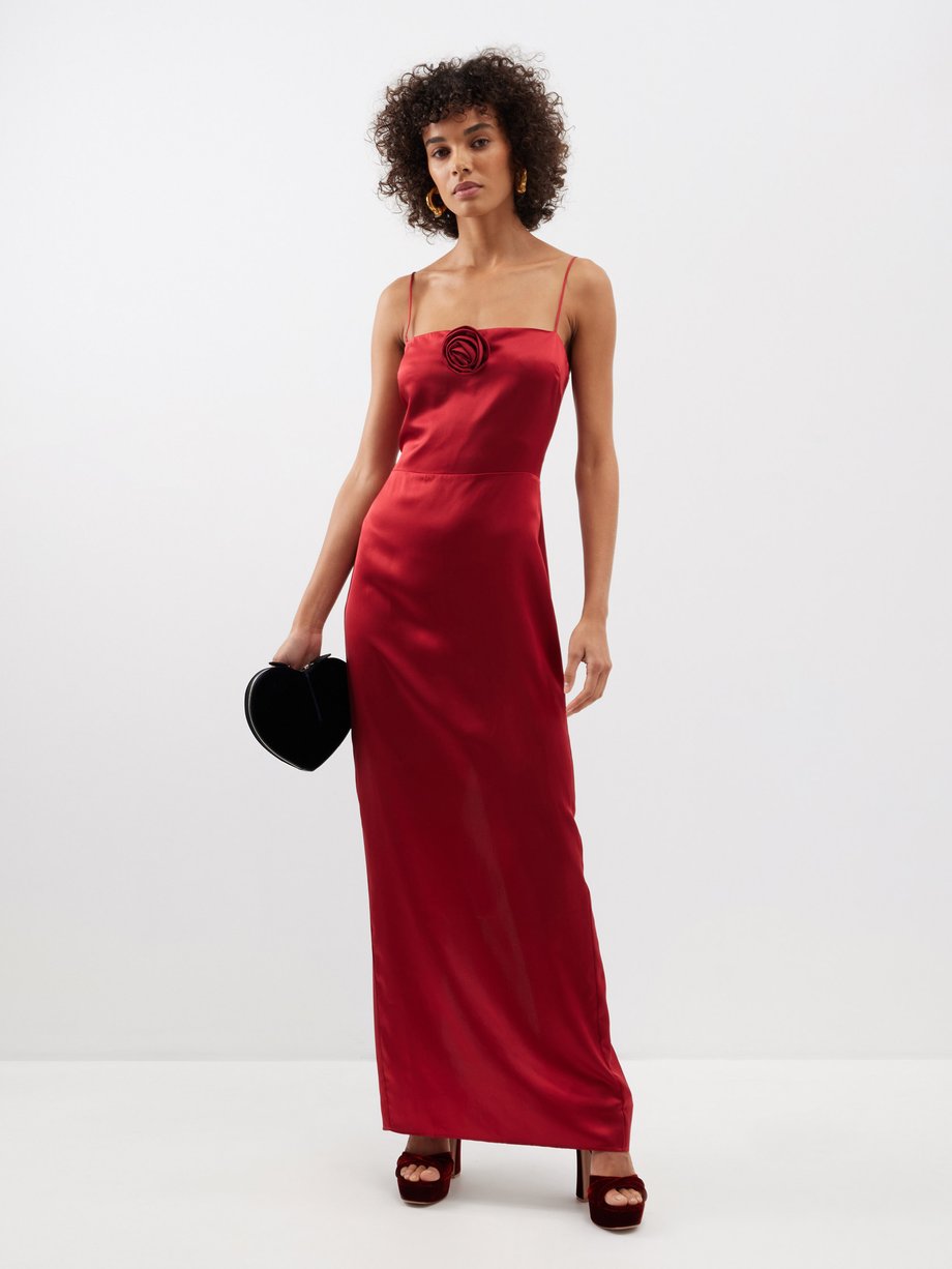 Red Frankie rosette silk maxi dress | Reformation | MATCHES UK