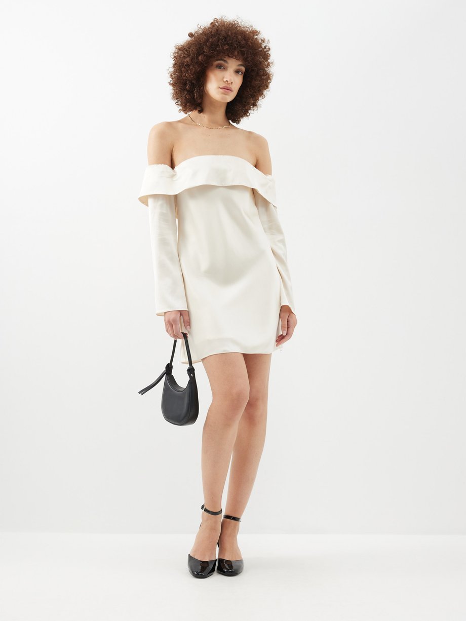 White Maves off-the-shoulder satin mini dress | Reformation | MATCHES UK
