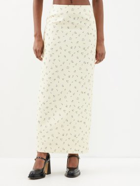 SHUSHU/TONG Floral-print cotton-blend maxi skirt