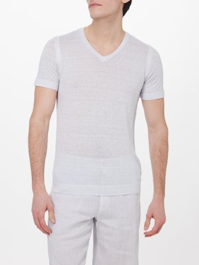 120% Lino V-neck linen-jersey T-shirt