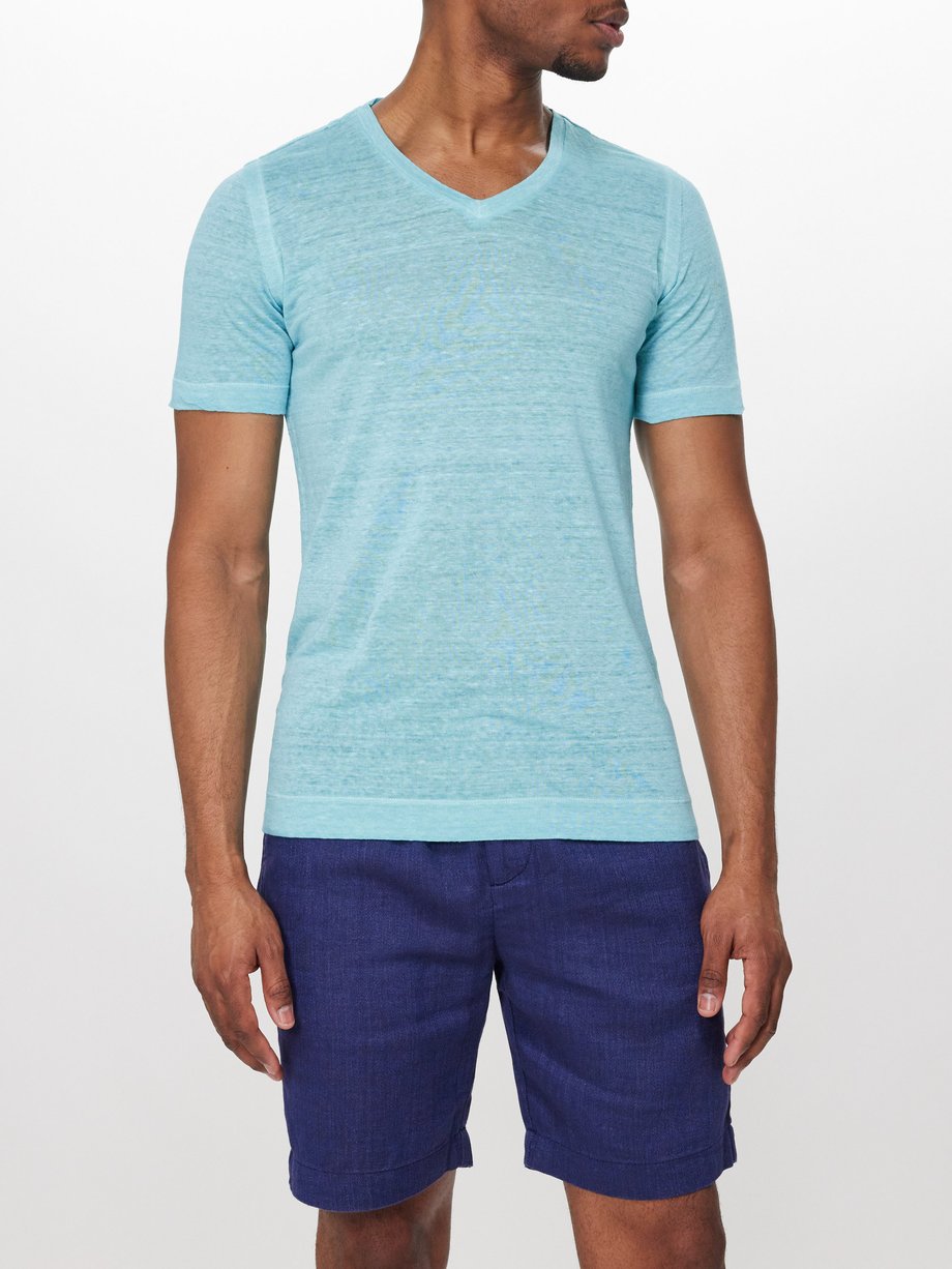 120% Lino V-neck linen-jersey T-shirt