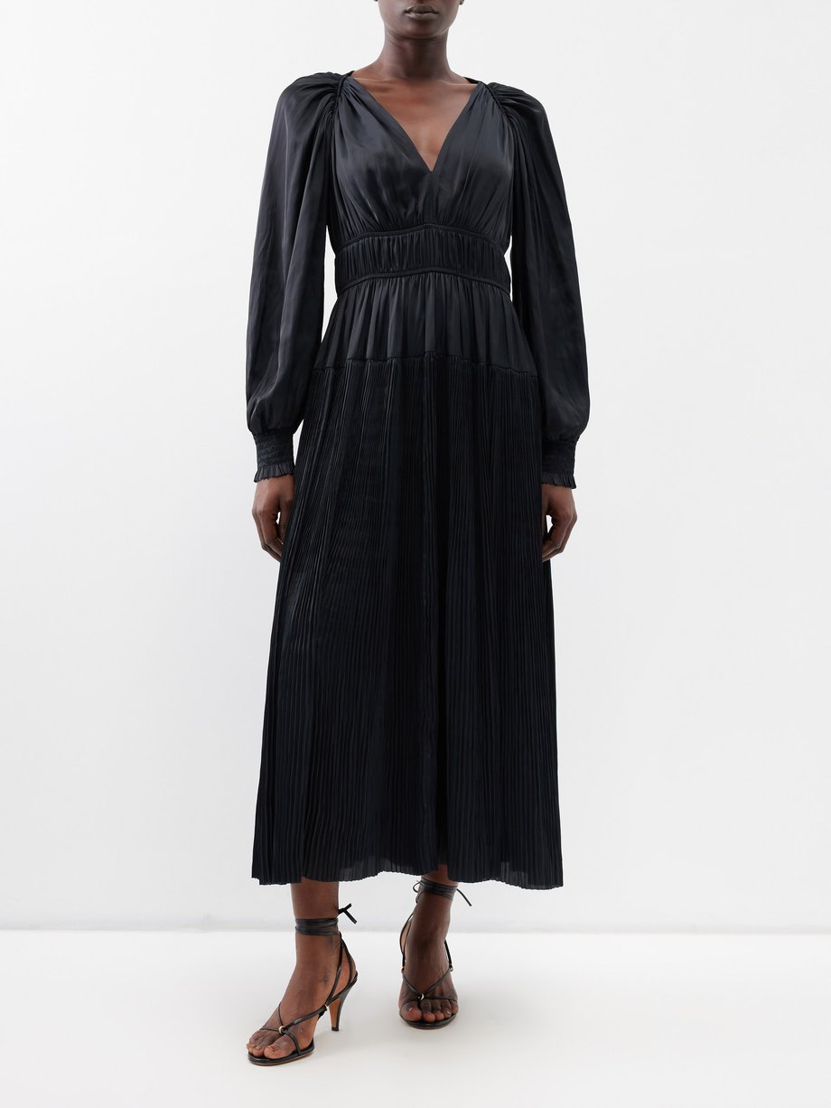 Black Laraline pleated-satin midi dress | Ulla Johnson | MATCHES UK