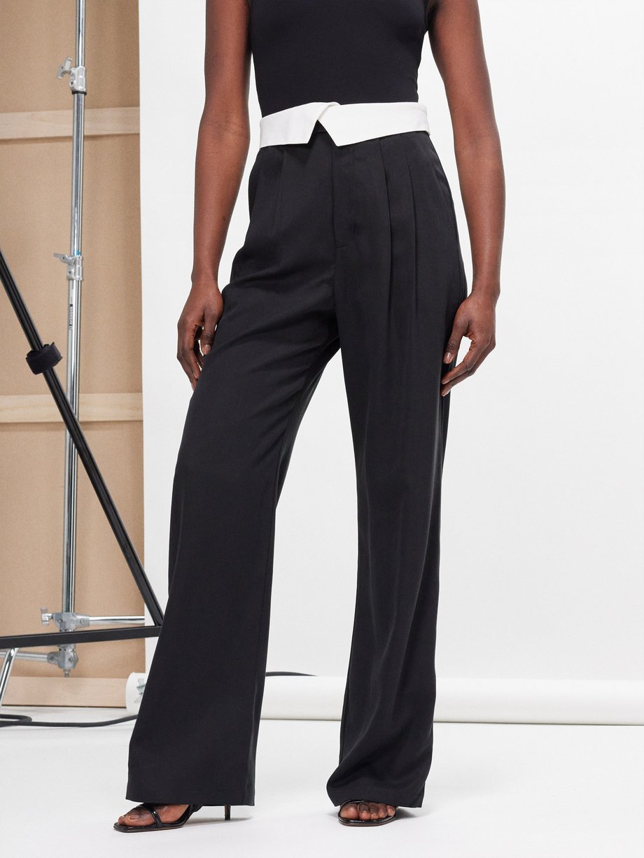 Black Stevie folded-waist lyocell wide-leg trousers, Reformation