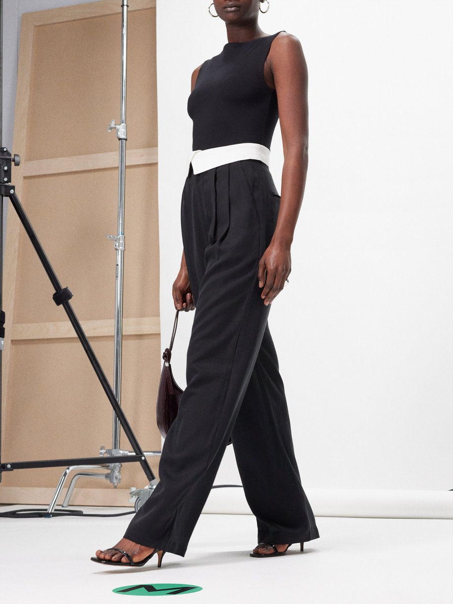 Folded Waistband Wide Leg Dress Pants