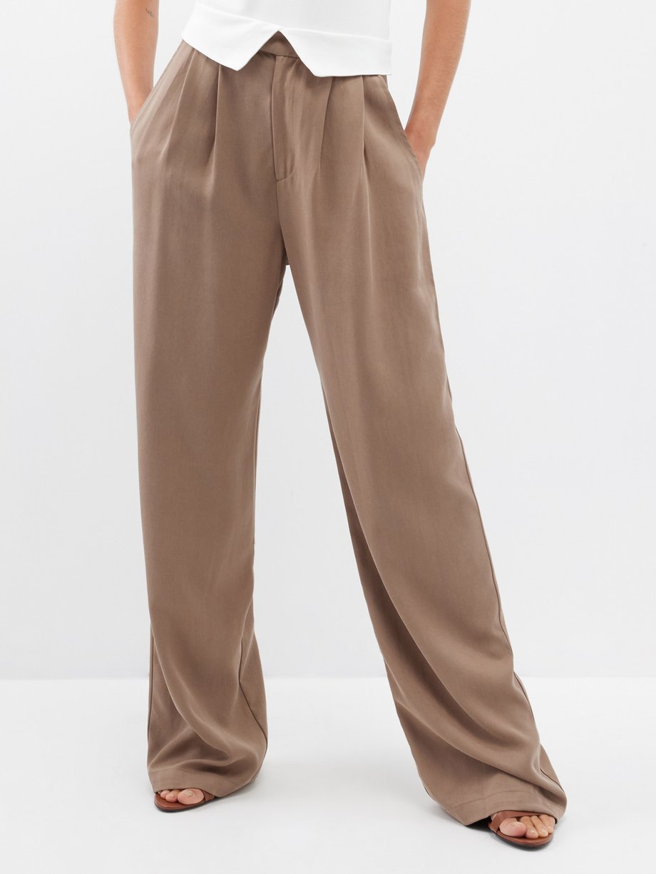 Beige Stevie fold-over waistband wide-leg trousers, Reformation