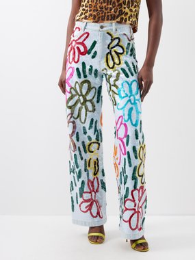 Ashish Floral Graffiti sequinned wide-leg jeans