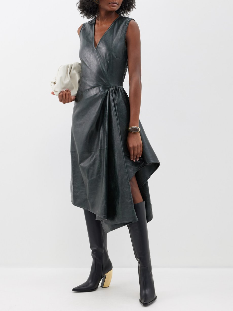 BOTTEGA VENETA Strapless paneled leather midi dress