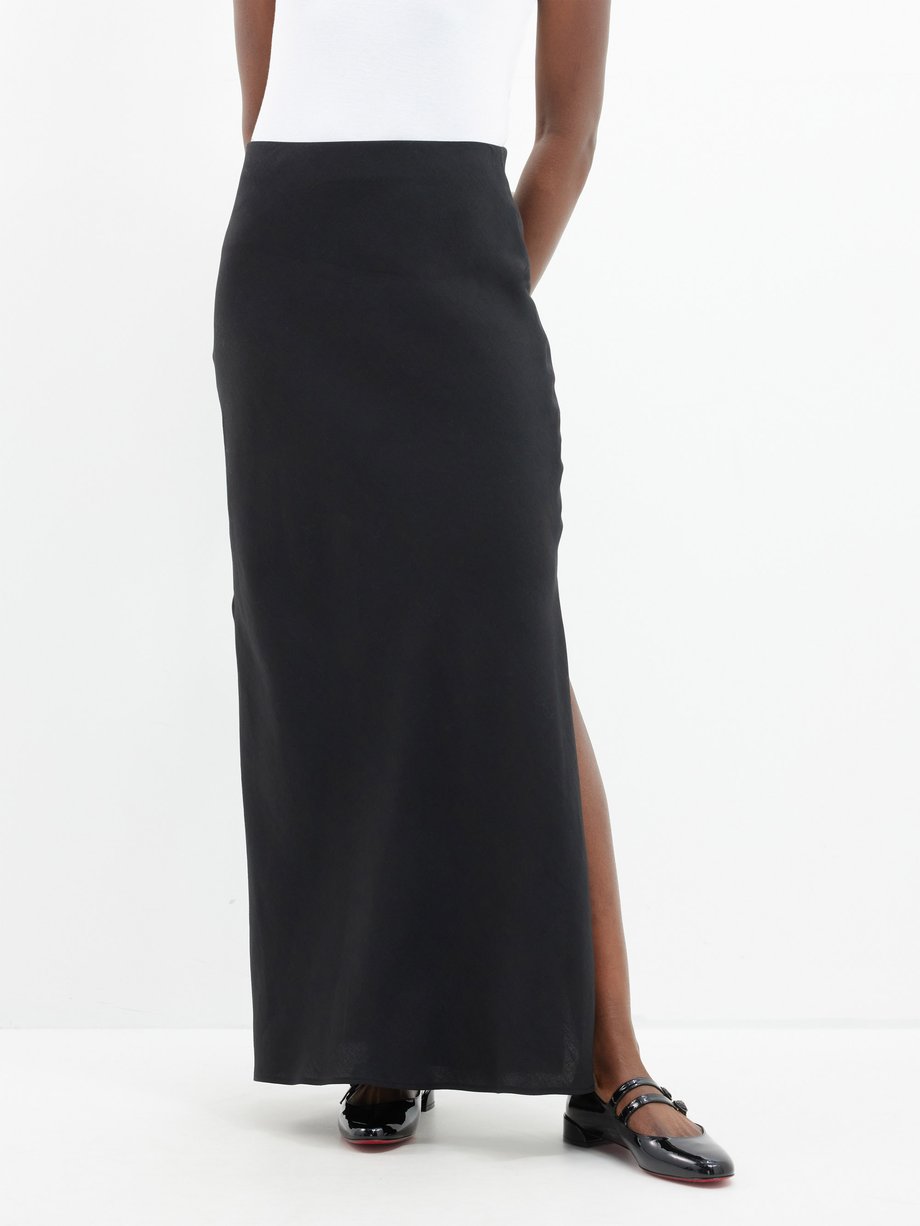 Black Side-slit twill midi skirt | Brunello Cucinelli | MATCHES UK