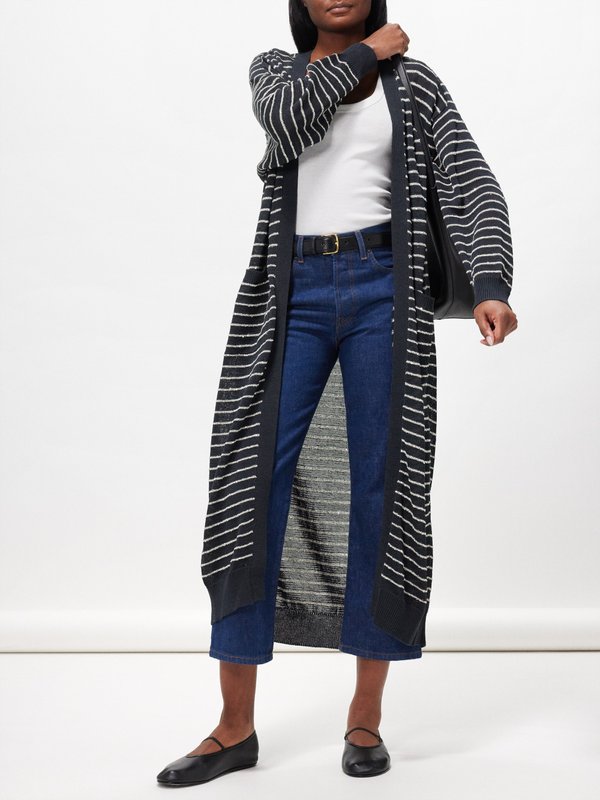 Brunello Cucinelli Sequin-striped cotton longline cardigan
