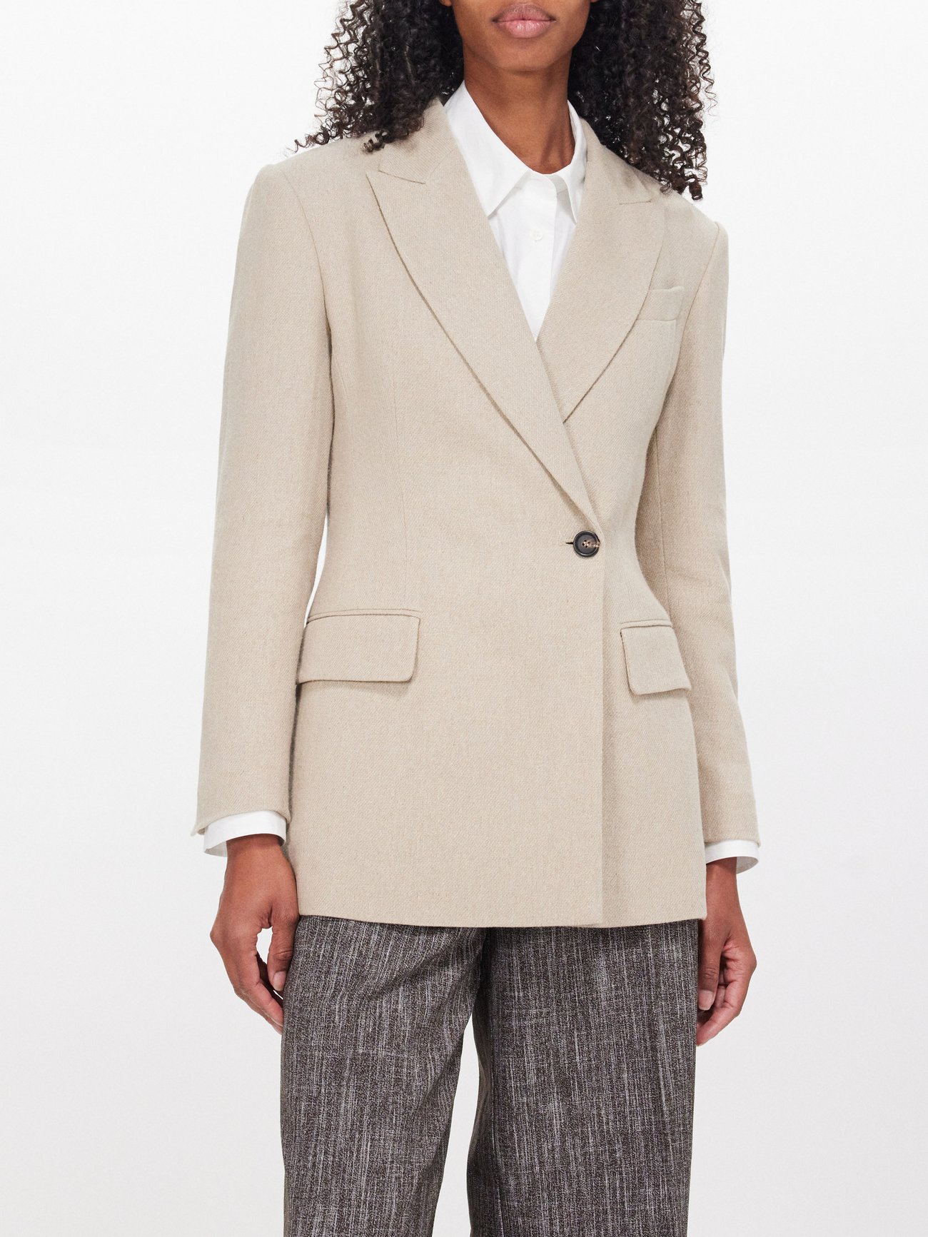 Double-breasted linen-blend tailored jacket