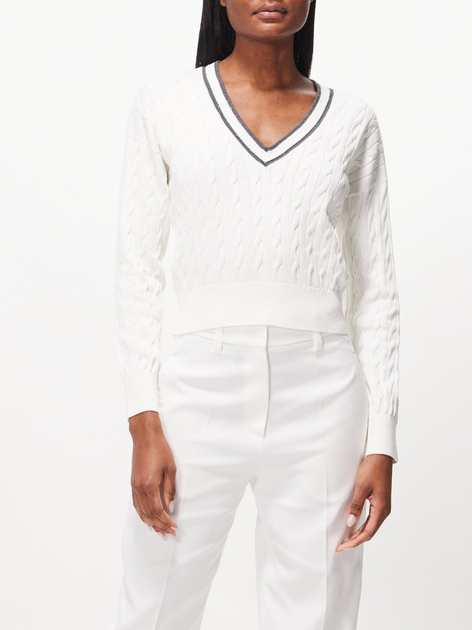 Brunello Cucinelli V-neck cable-knit cotton sweater