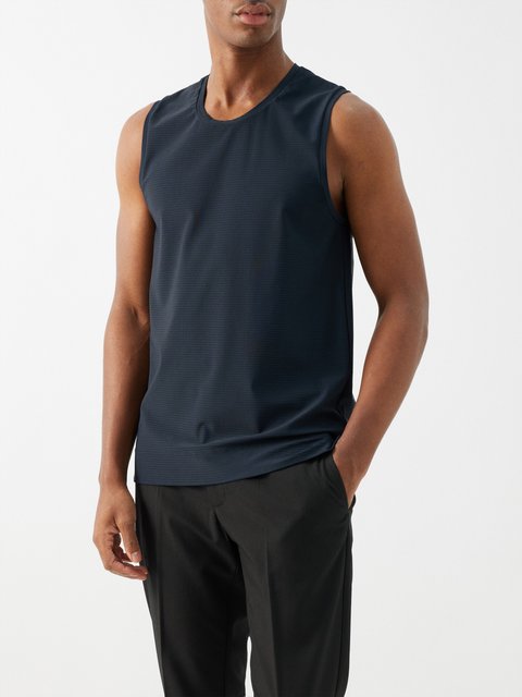 Blue Scoop-neck technical-pleated tank top, Homme Plissé Issey Miyake