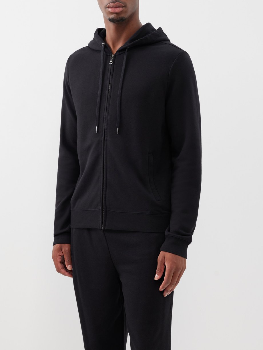 Black Quinn hooded cotton-blend jersey pyjama top | Derek Rose | MATCHES UK