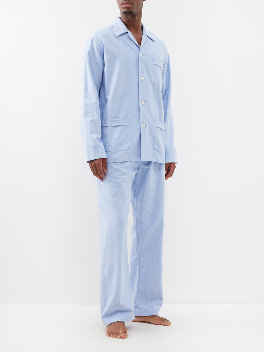 Blue Arran cotton pyjamas | Derek Rose | MATCHES UK