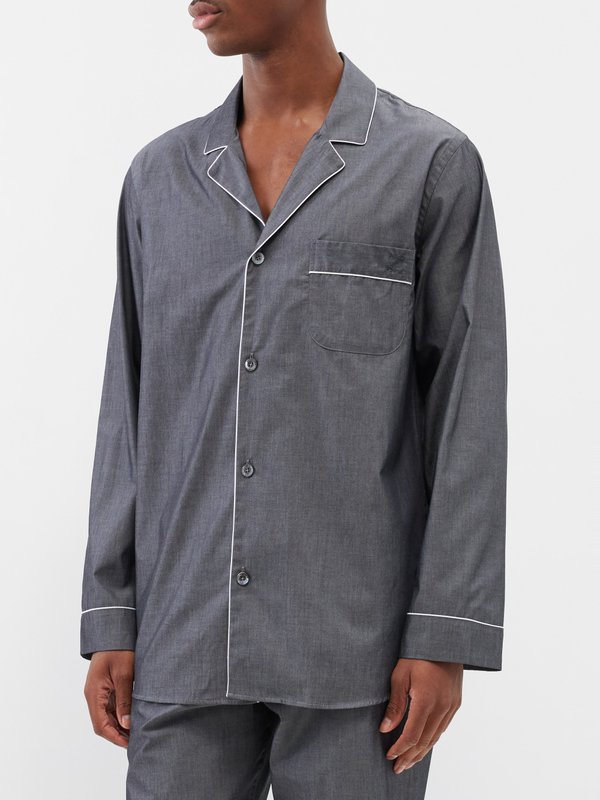 Zimmerli Cuban-collar piped cotton pyjama top