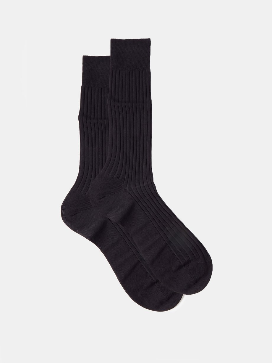 Black Danvers ribbed-knit cotton-blend socks | Pantherella | MATCHES UK