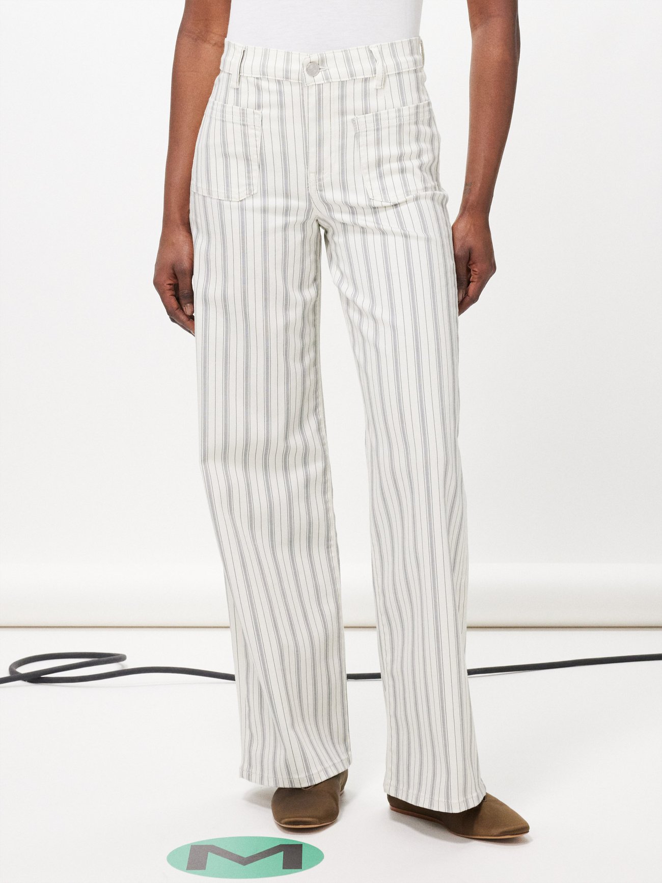 White Le Slim Palazzo striped wide-leg jeans, FRAME