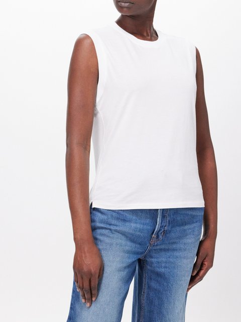 White Eva padded-shoulder organic-cotton tank top