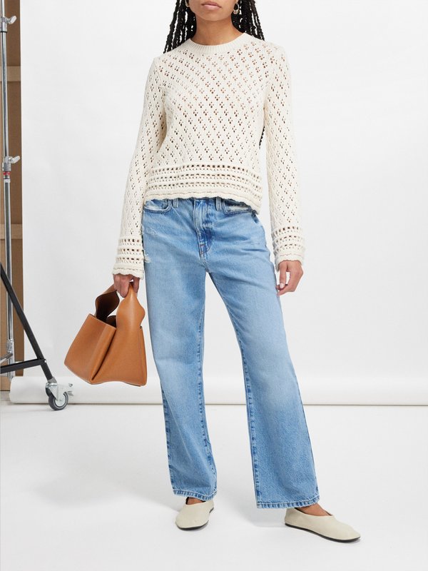 FRAME Crochet-knit cotton-blend top