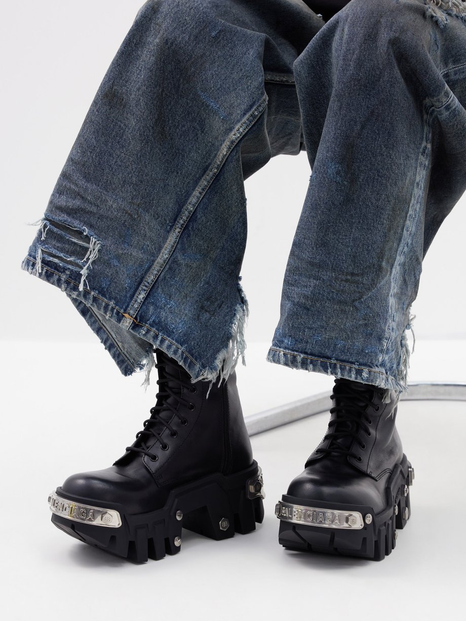 Black Bulldozer leather lace-up platform boots | Balenciaga