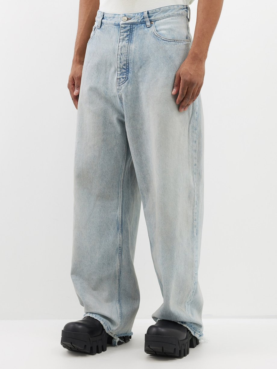 Blue Frayed-hem wide-leg jeans, Balenciaga
