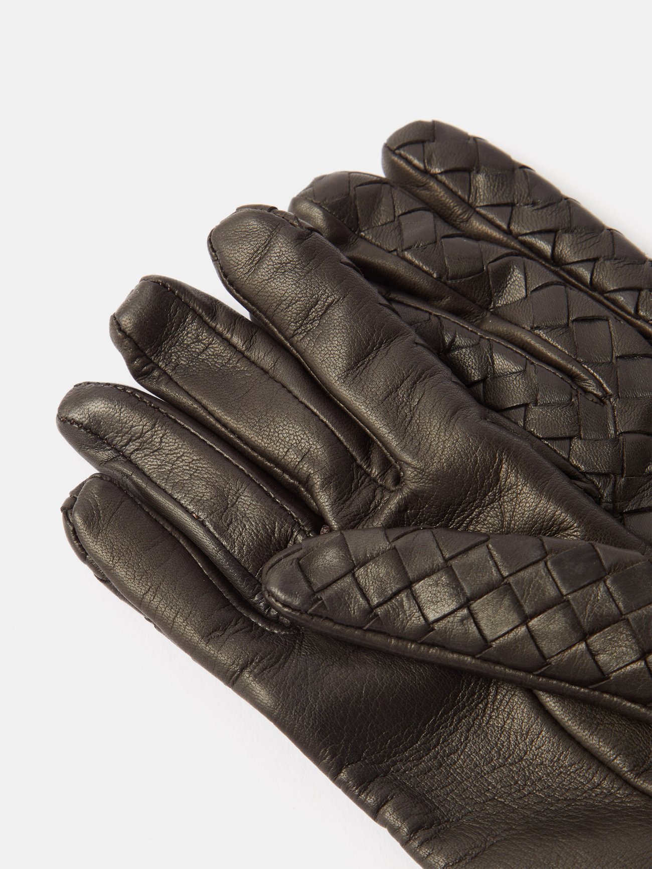 Intrecciato-leather long gloves