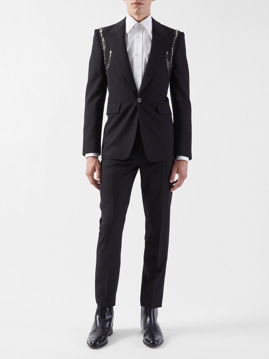 Black Crystal-embellished grain de poudre suit jacket | Alexander