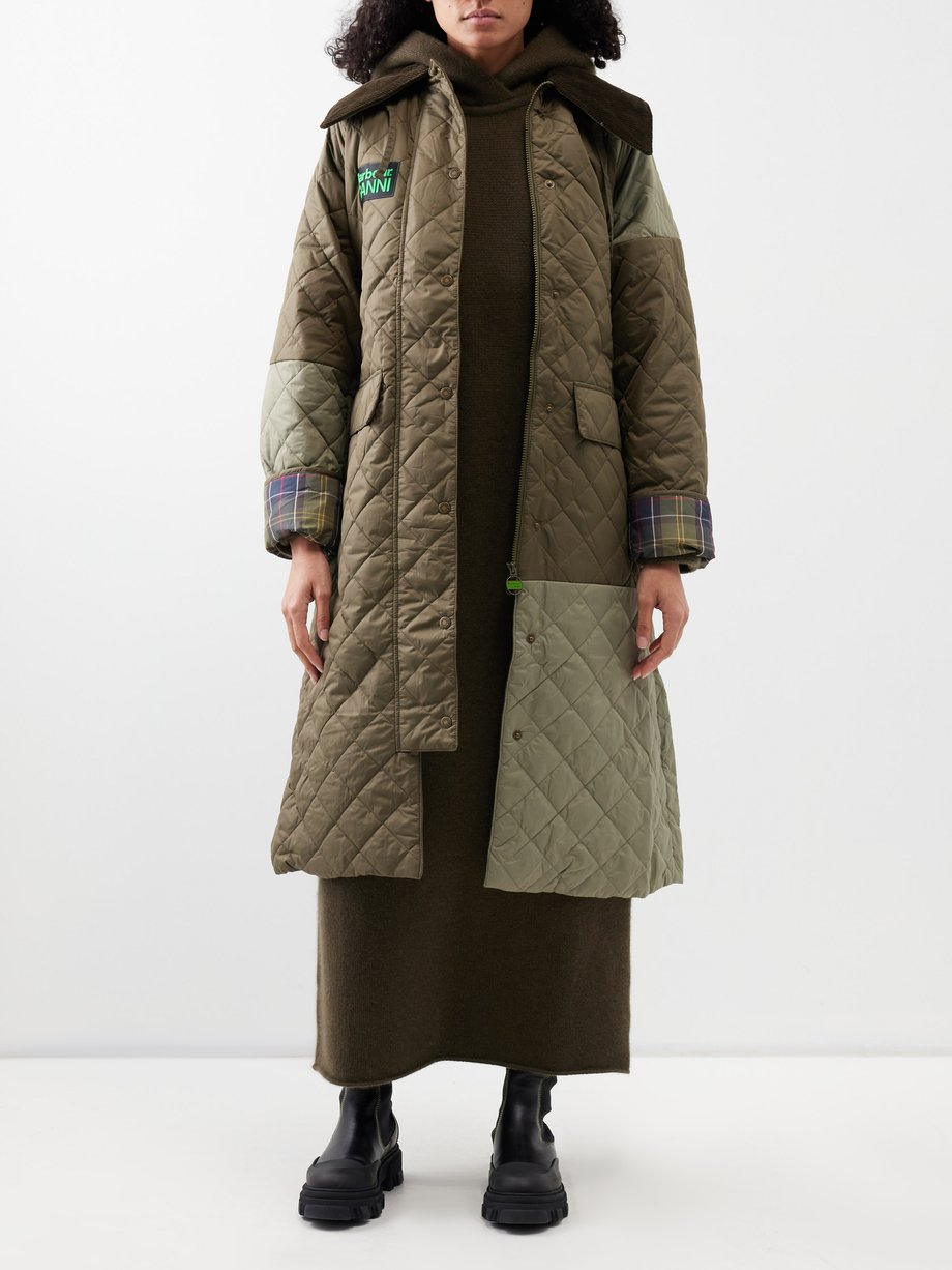 Green X Ganni Burghley quilted longline coat | Barbour | MATCHES UK