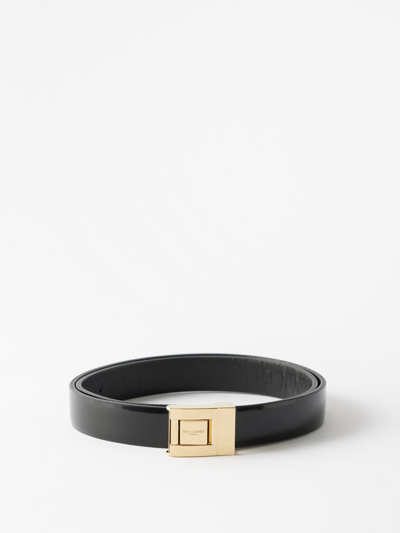 Saint Laurent Black Leather Square Buckle Belt